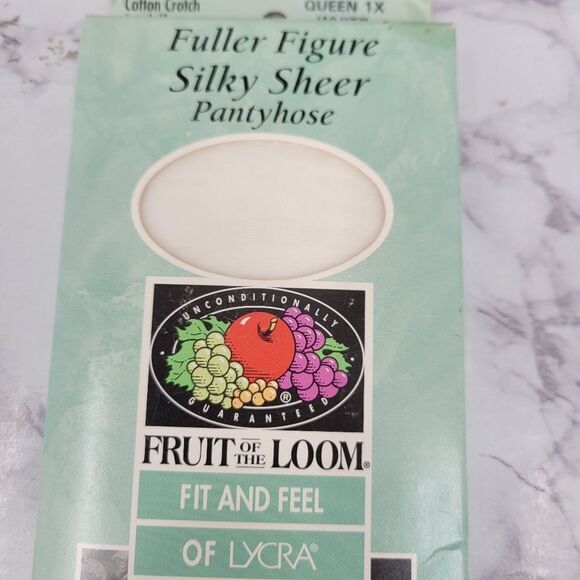 Fruit of the Loom Vtg White  Silky Sheer Pantyhose Nylon Lycra 90s USA Queen 1X - Picture 5 of 9